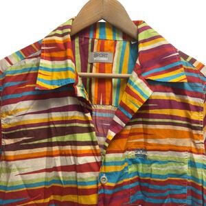 Missoni Sport Mens Size 50 Multicolor Striped Johnny Collar Cotton S/S Shirt euc